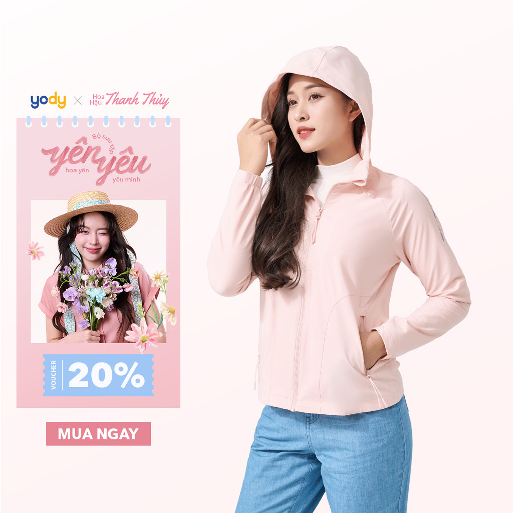 Áo khoác gió nữ 2 lớp YODY trượt nước siêu co giãn 4 chiều thoải mái vải mềm mại AKN7010 WCWC25F045