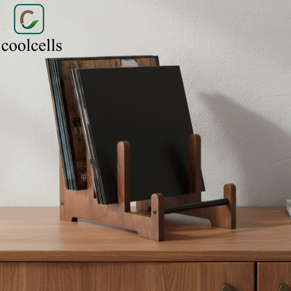 COOLCELLS Vinyl Record Holder, Giá đỡ hiển thị Album tiết kiệm không gian bằng gỗ, Công suất lớn cổ 