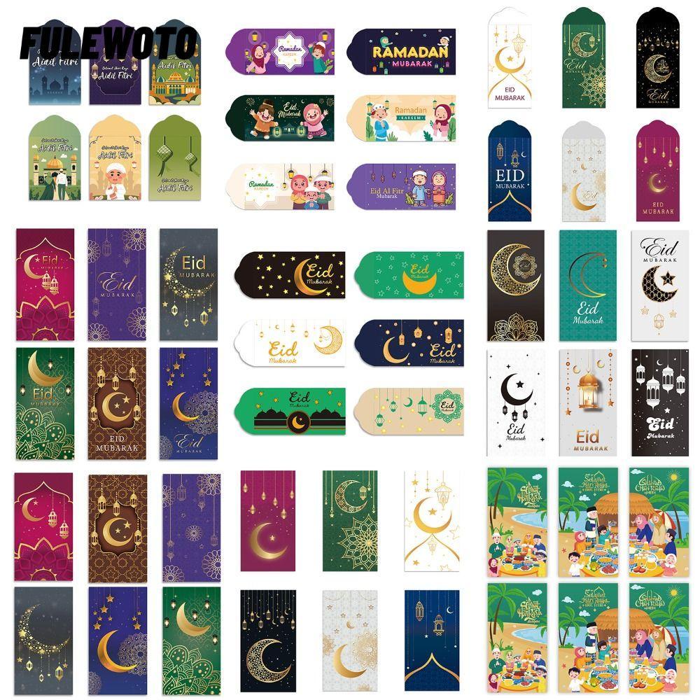 FILEWOTO 6 Cái Phong Bì Tiền Mặt Eid Mubarak, Thẻ Tiền Dày Nhiều Màu Sắc, Giấy 2026 Eid Al-fitr Tiếp