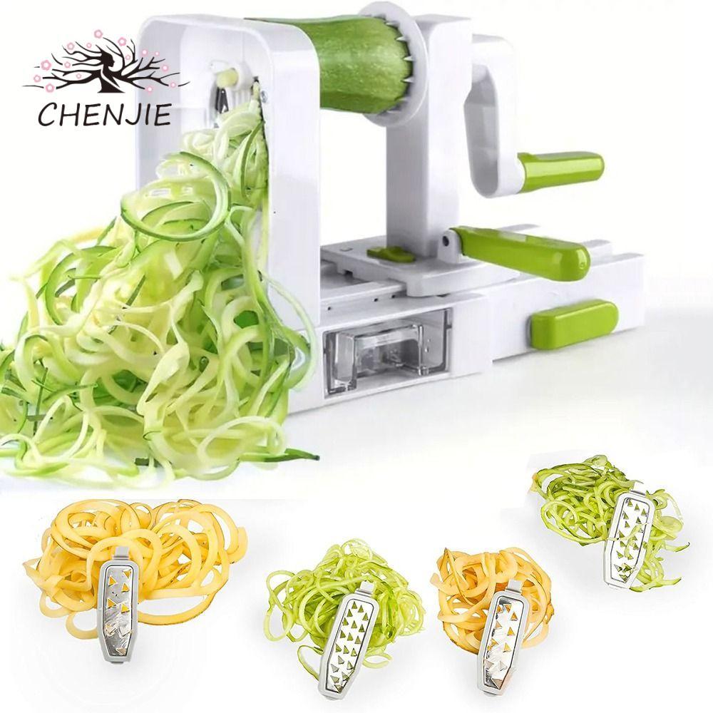 Máy xoắn ốc rau củ CENJIE, Máy xay tay 4 lưỡi có thể gập lại, Dễ dàng làm sạch Đa chức năng Máy làm mì Zucchini thủ công bền bỉ Máy làm khoai tây