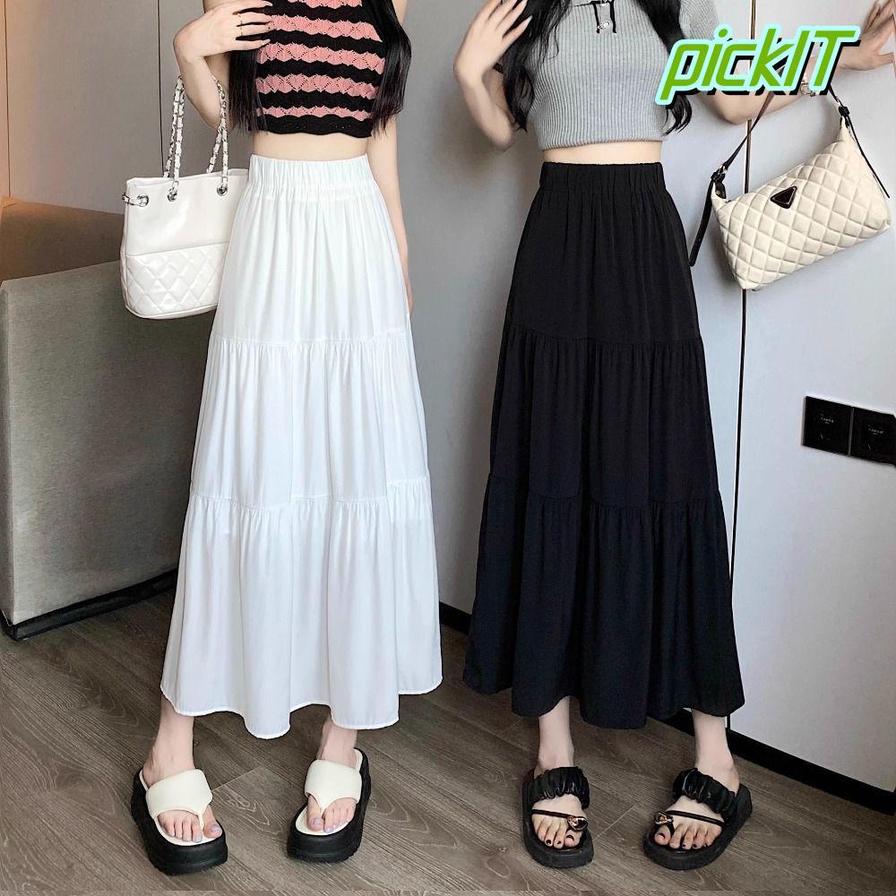 Váy dài PICKIT maxi lưng co giãn xếp ly, style boho chữ A layering dành cho nữ