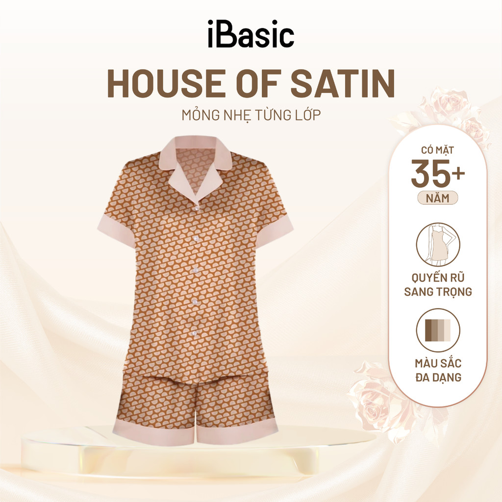 Đồ bộ nữ mặc nhà lụa satin iBasic pyjama tay ngắn quần đùi - HOMW039