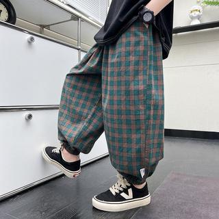 Quần Baggy Bé Trai Caro Vintage – Quần Ống Rộng Bo Gấu Phong Cách Hàn Quốc | Size 120–170