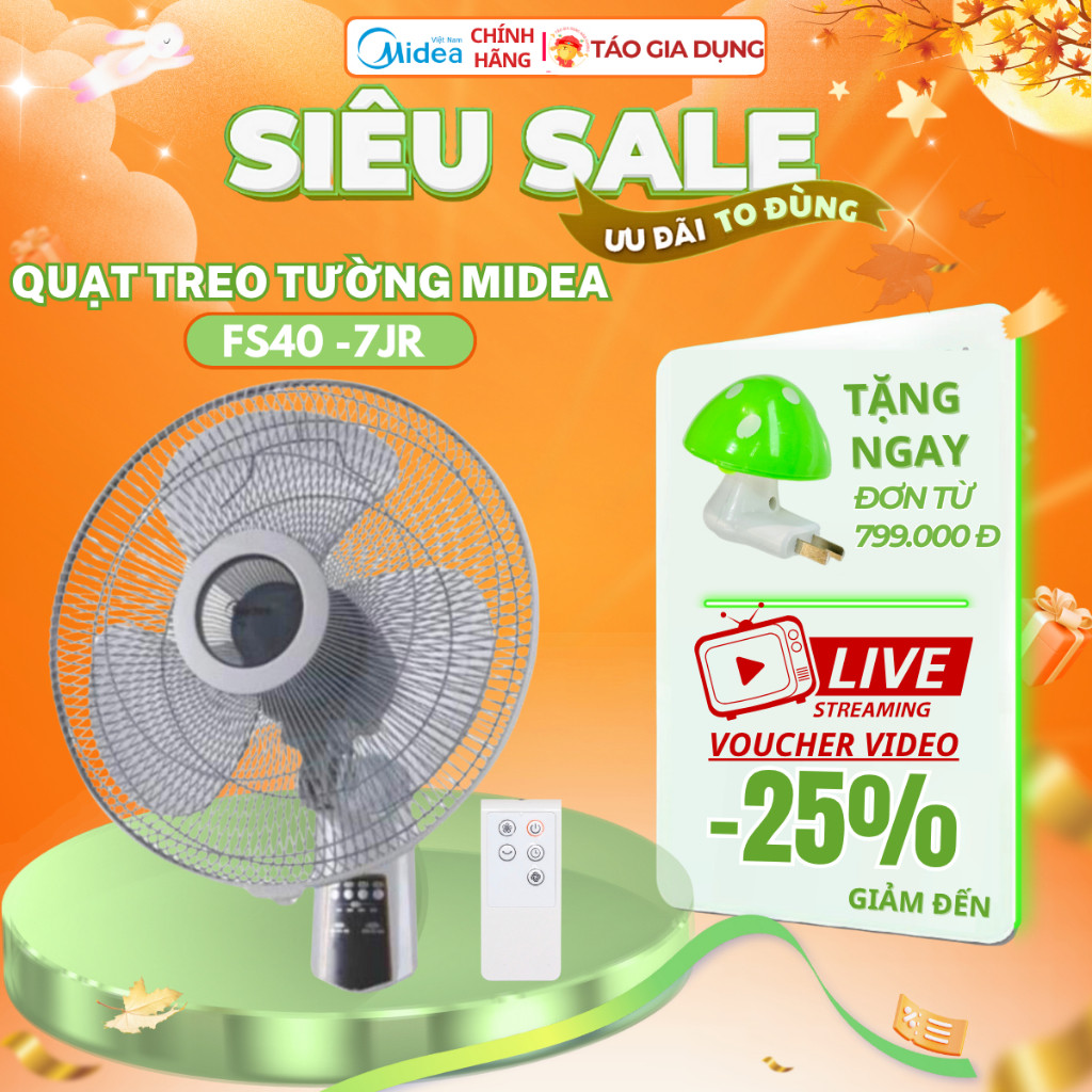 Quạt treo tường Midea FW40-7JR - Bền bỉ, màu sắc trang nhã, điều khiển tiện lợi, cho ra làn gió mát