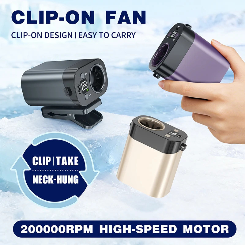 Clip On Fan Speed Portable Rechargeable Mini Fan 100 Speeds LED Display Hands Free Neck Fan for Outd