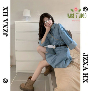 [Pre-Order] Váy Sơ Mi Jean Dài Tay Cá Tính Phù Hợp Mùa Xuân Và Mùa Thu