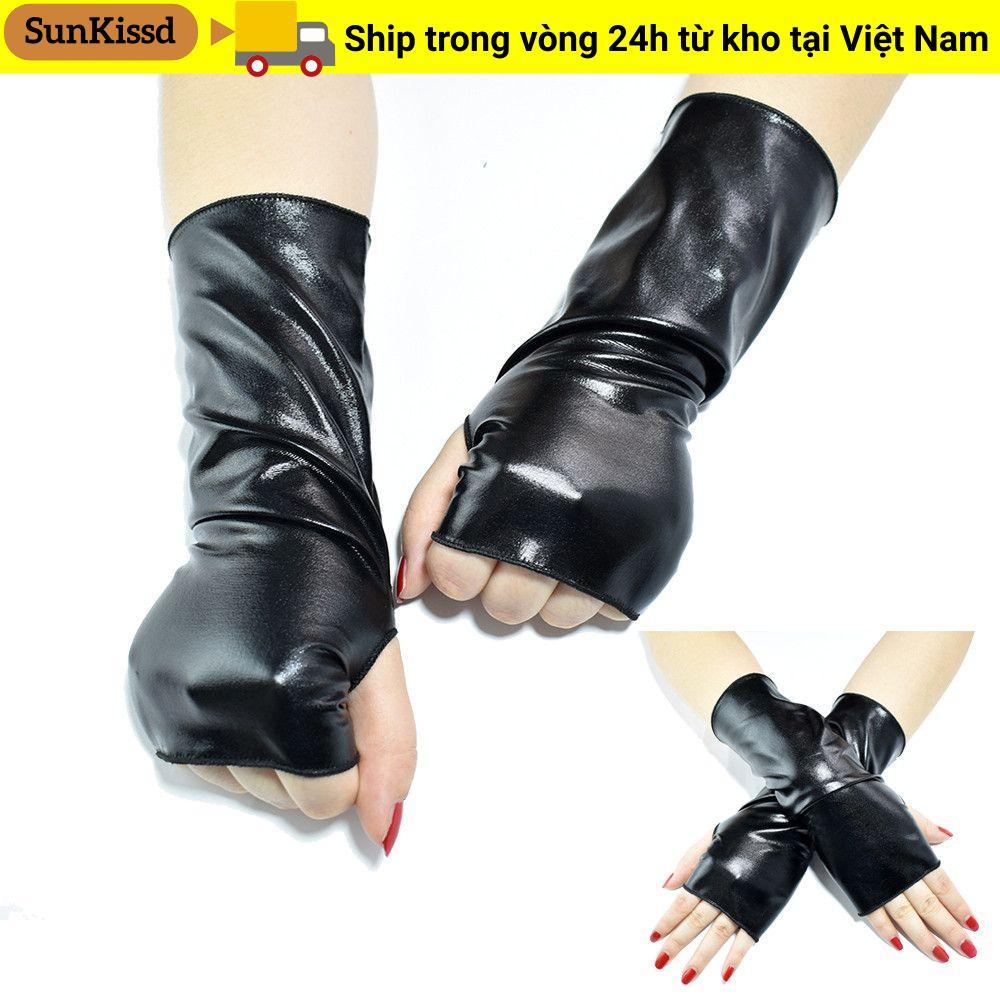 SUNKISSD Găng Tay Đen Gothic PU Mittes Gothic Punk Dress Up