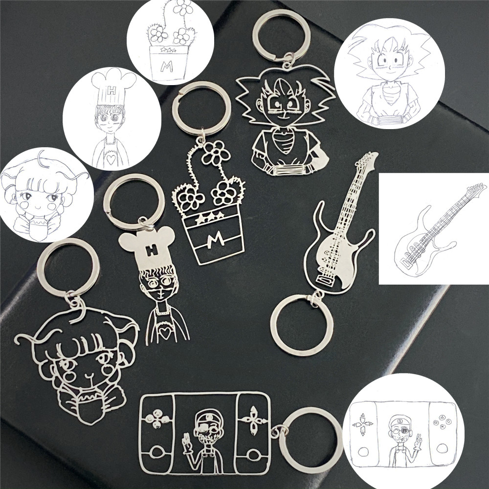 Customized Children's Drawing Keychain Stainless Steel Kid's Art Personalized Kids Drawing