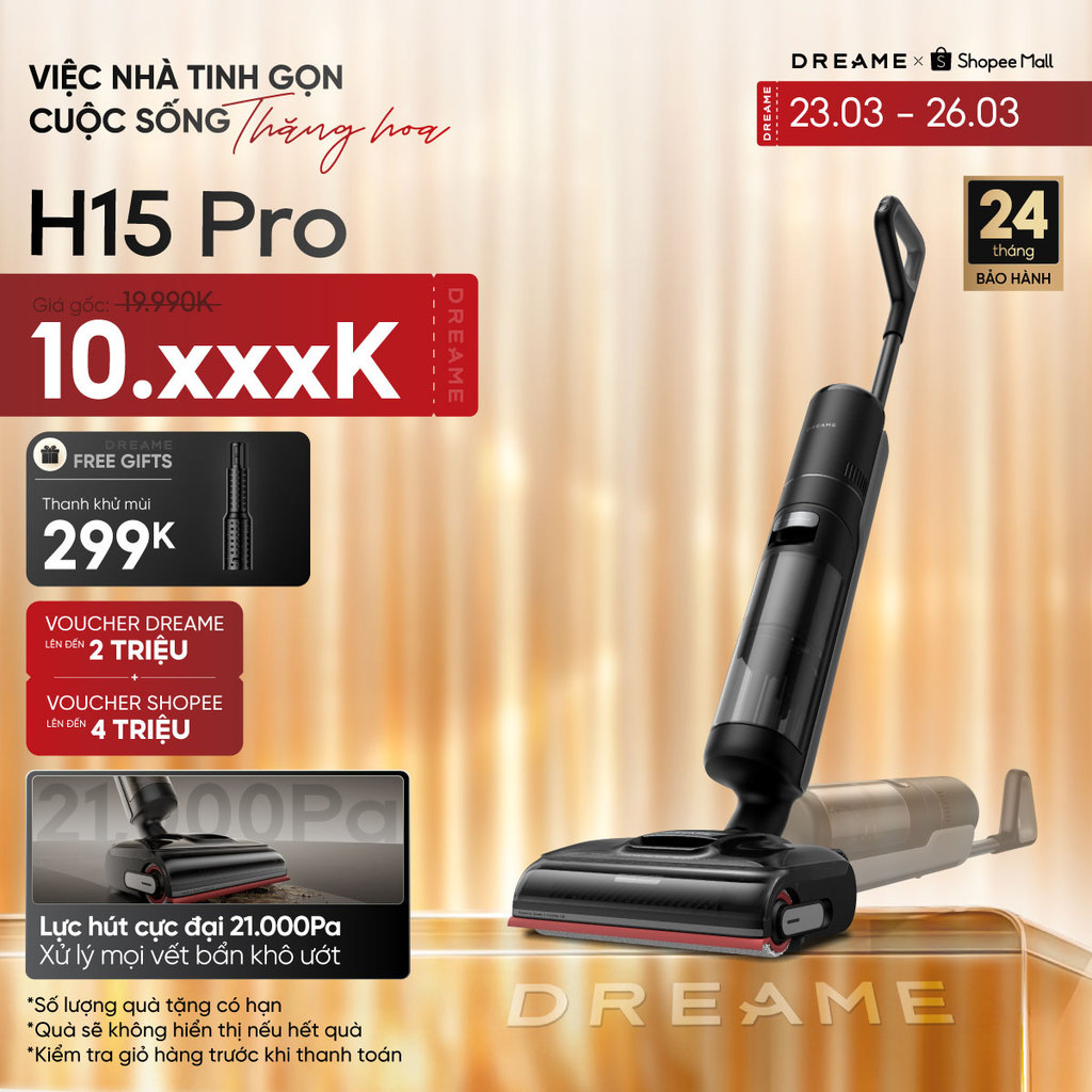Dreame H15 Pro Máy hút bụi lau sàn không dây | Giặt nóng | BH 24 tháng