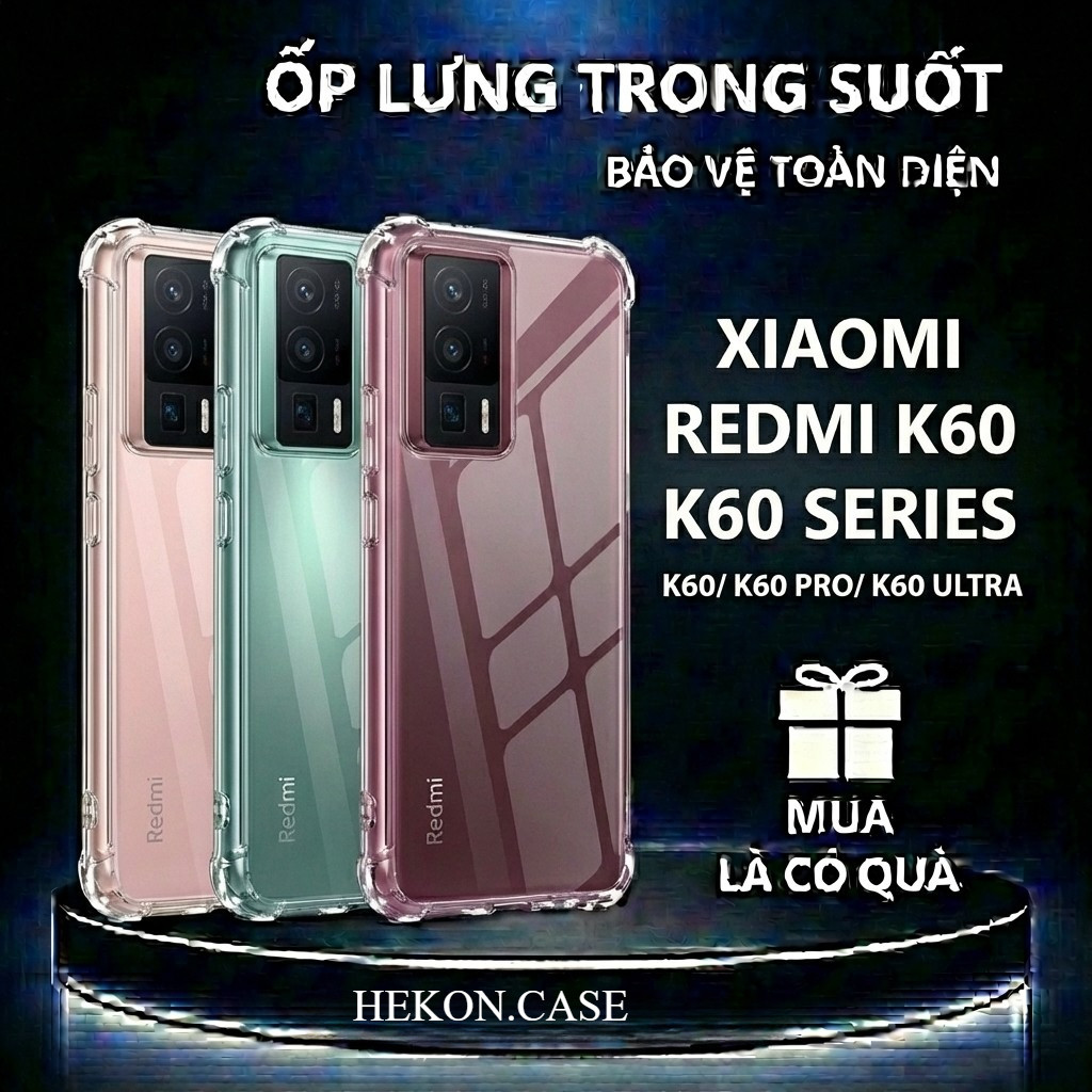 Ốp lưng chống sốc Redmi K60/ K60 PRO/ K60 ULTRA trong suốt, silicon, bảo vệ camera-HEKON.CASE