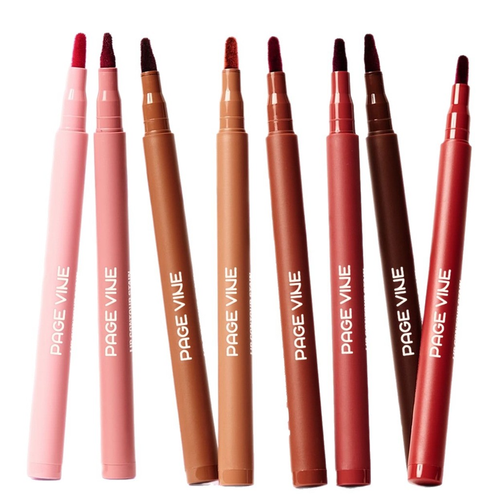 [Hàng có sẵn] PAGE VINE Bàn chải môi hai đầu Velvet Lip Liner Chống thấm nước Chống dính Cốc bút chì