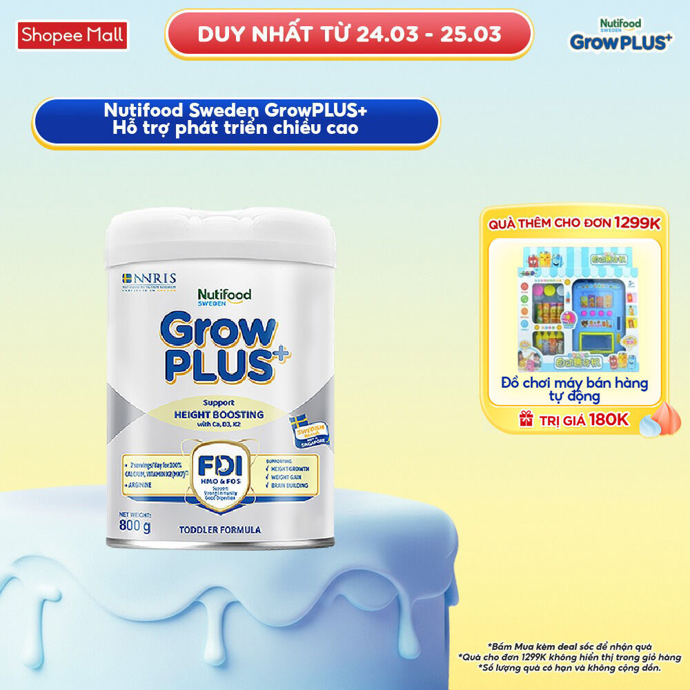 Sữa Bột Nutifood Sweden GrowPLUS+ Cao lớn vượt trội (Bạc) 800g