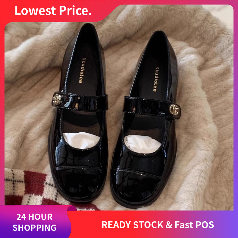 Nữ Mary Jane Giày Phong Cách Pháp Mùa Xuân Flat Loafers Nông Miệng Chunky Gót Da Nhỏ Giày Nữ Loafers