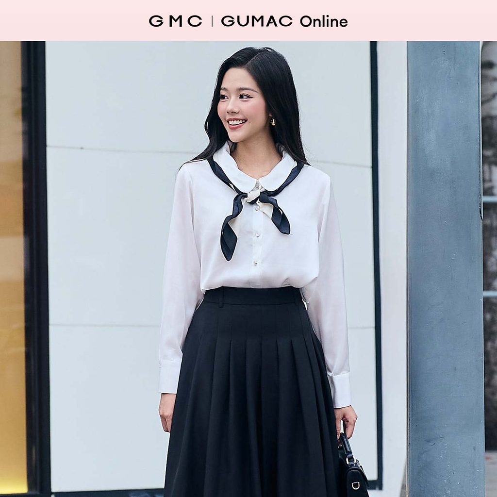 Áo sơ mi nữ cổ sen cách điệu thời trang GUMAC AF12010