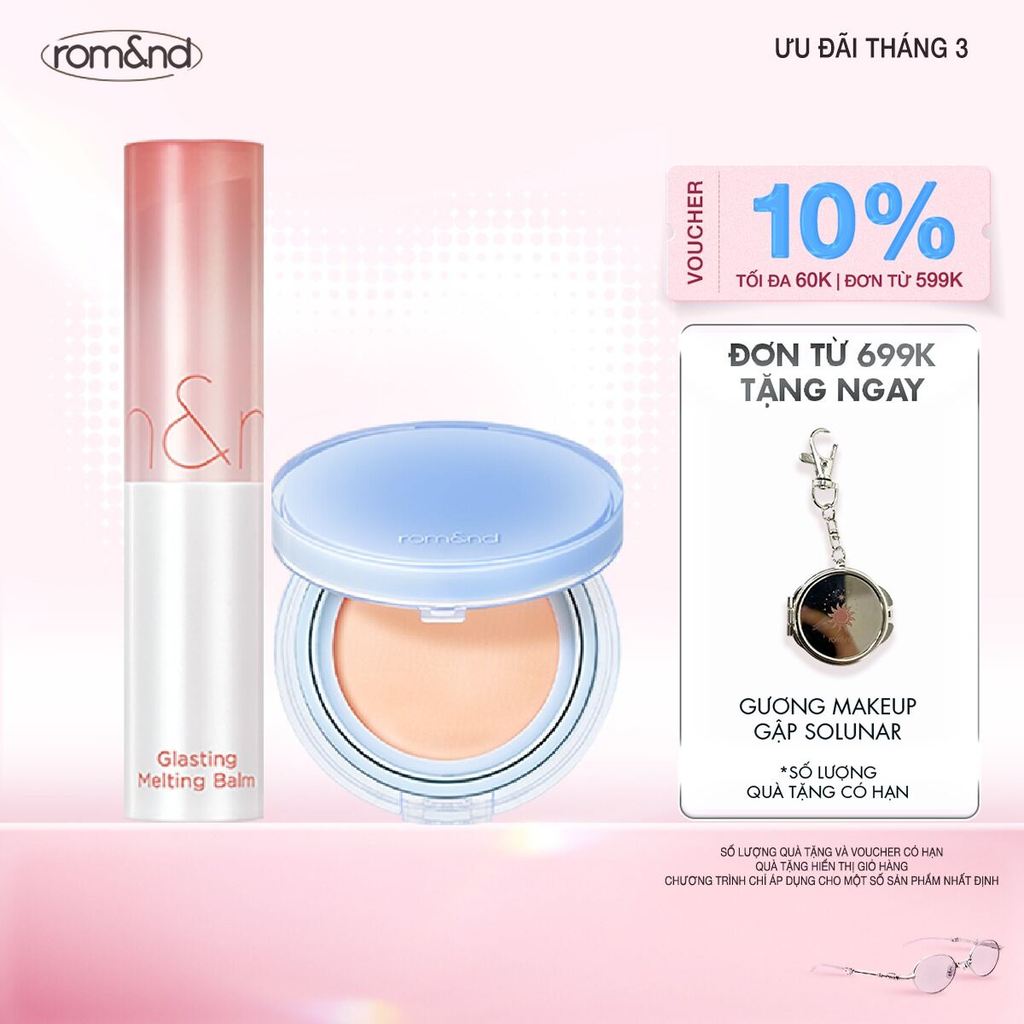 [Combo Ve-easy] Son dưỡng màu tint Romand Glasting Melting Balm 3.5g + Phấn nước Romand Bare Water C