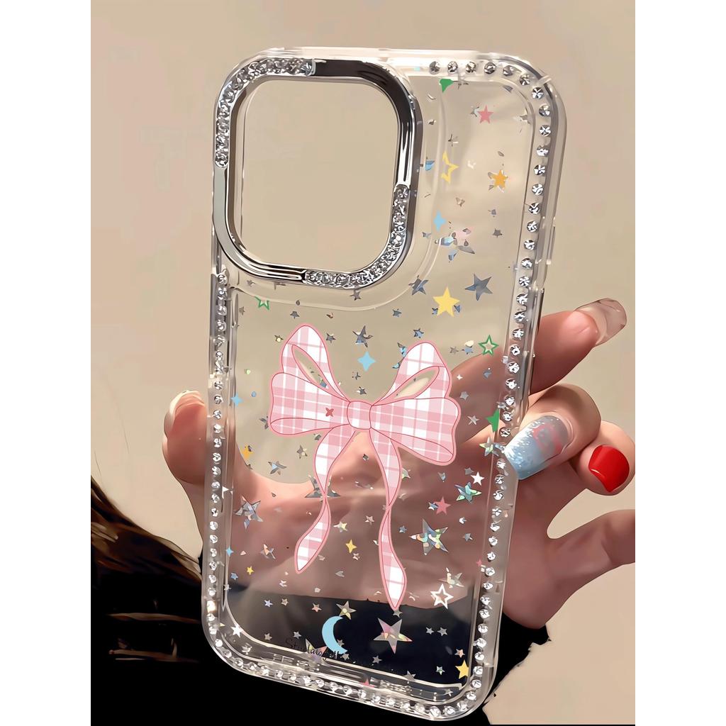 Nơ caro hồng Đối với iPhone 17PROMAX/15Plus Flash Drill Case 16/14