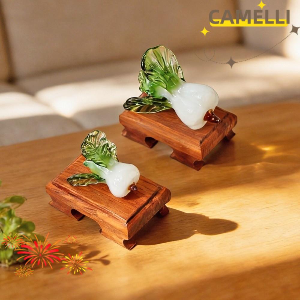 CAMELLIK3 Glass Bok Choy, Thiết Kế Thịnh Vượng Thổi Kính Pha Lê Trang Trí Bàn Làm Việc, Bok Choy Sha