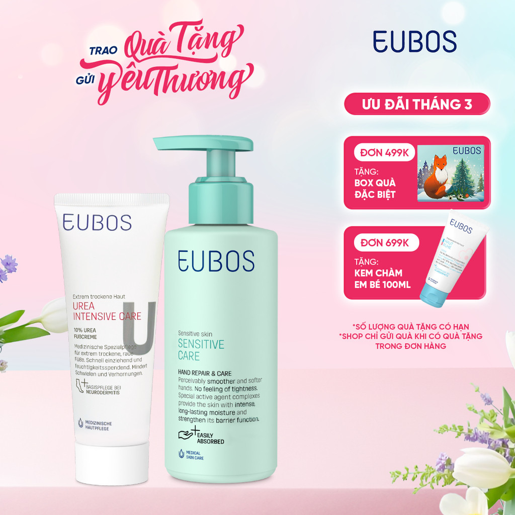 Combo Kem Dưỡng Da Tay EUBOS 150ml Và Kem Nứt Gót Dưỡng Da Chân UREA 10% Foot Cream 100ml Dưỡng Ẩm