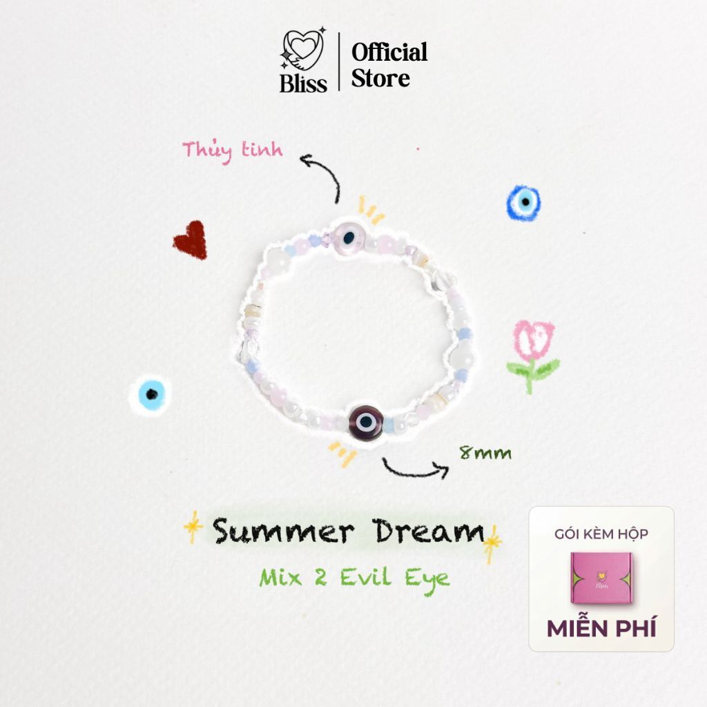 [VÒNG TAY] "Summer Dream" mix 2 màu - Evil Eye thủy tinh x cườm pha lê cao cấp Bliss Accessories - P