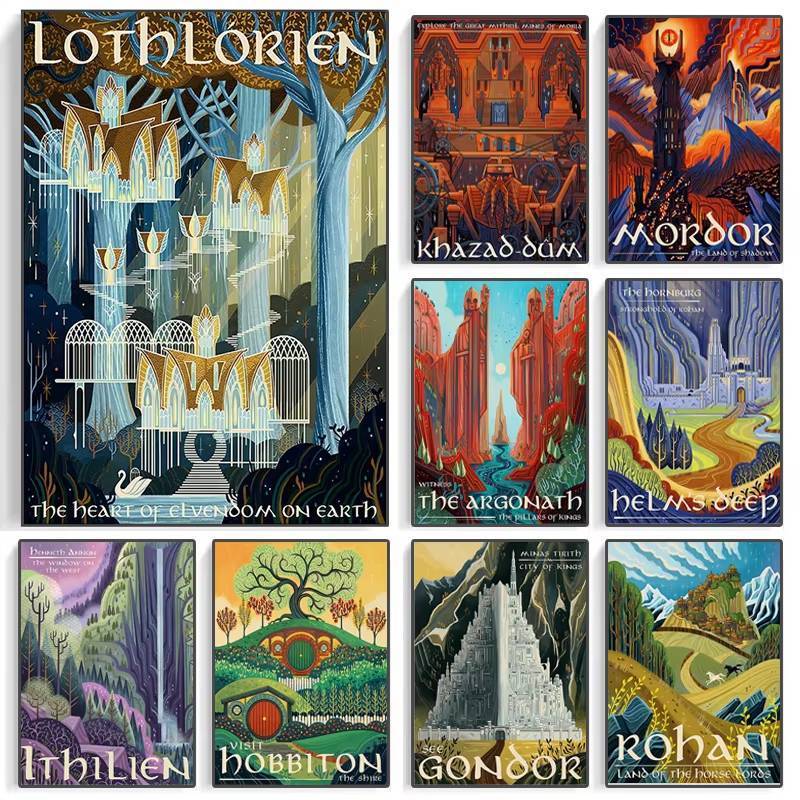 Tolkien Du Lịch Trung Địa Phong Cảnh LOV Poster Không Khung Tranh Canvas Nhà Bếp Cafe Trang Trí Tườn