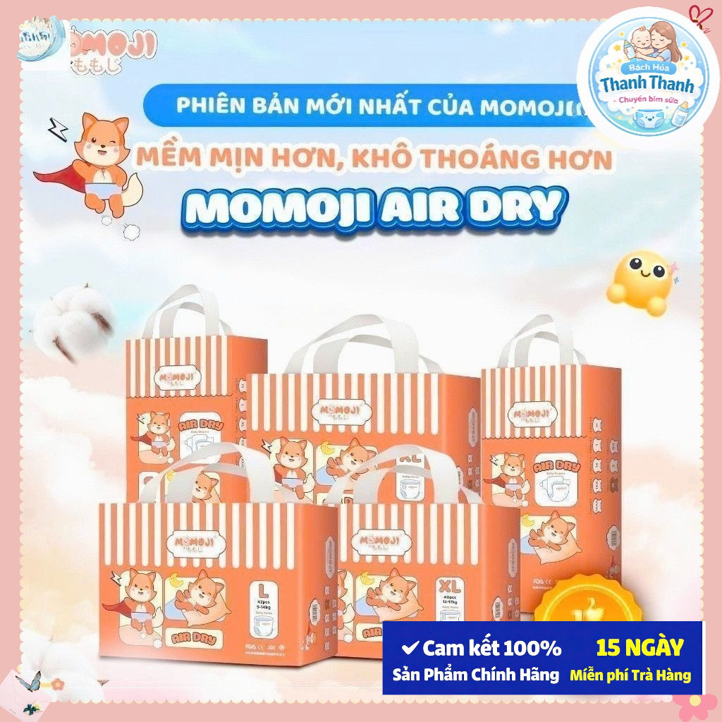 Tã Bỉm Quần dán MOMOJI AIR DRY Êm Mềm, Siêu Khô Thoáng, An Toàn Cho Bé, không quà