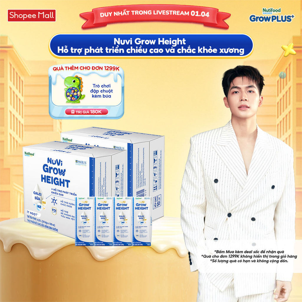 Combo 2 Thùng 24 hộp SBPS Nuvi Grow Height 1+ hỗ trợ phát triển chiều cao hộp 180ml