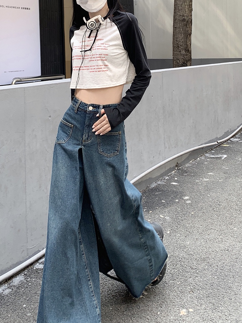 Quần Jeans Ống Rộng Lưng Cao Phong Cách Retro 57092