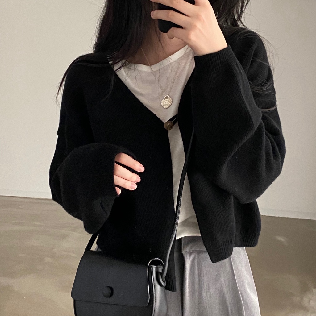 Áo Khoác Cardigan Dệt Kim Dày Một Nút Màu Trơn Ấm Áp Thời Trang Thu Đông 55702