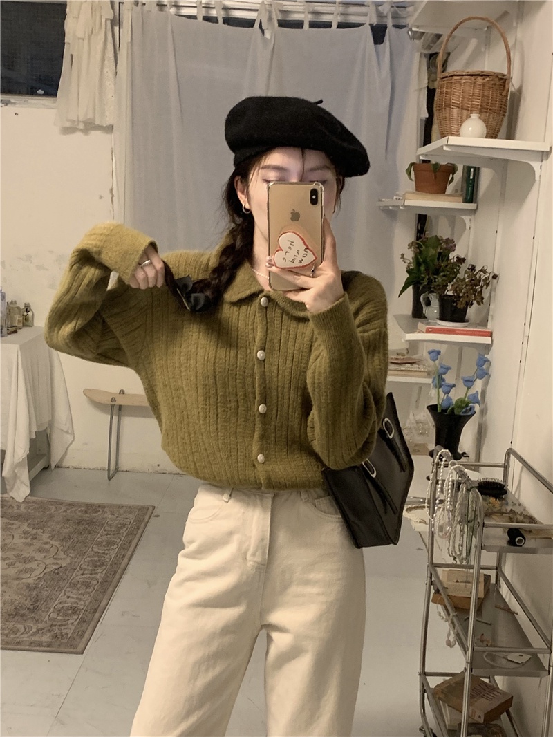 58329 Áo Khoác Dệt Kim Ve Áo Dễ Thương