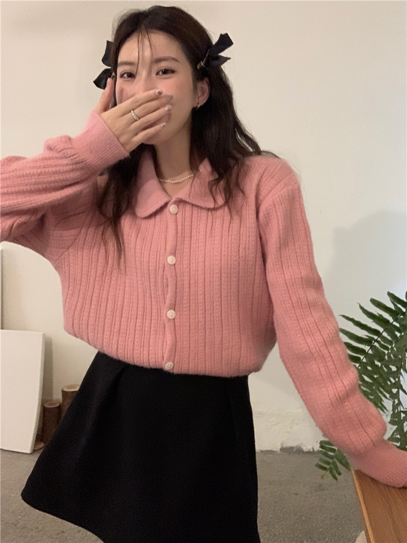 58329 Áo Khoác Dệt Kim Ve Áo Dễ Thương