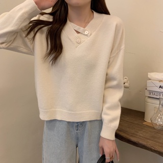 Áo Sweater Dệt Kim Cổ Chữ V Dài Tay Dáng Rộng Phong Cách Hàn Quốc Thời Trang Thu Đông 58417 #8