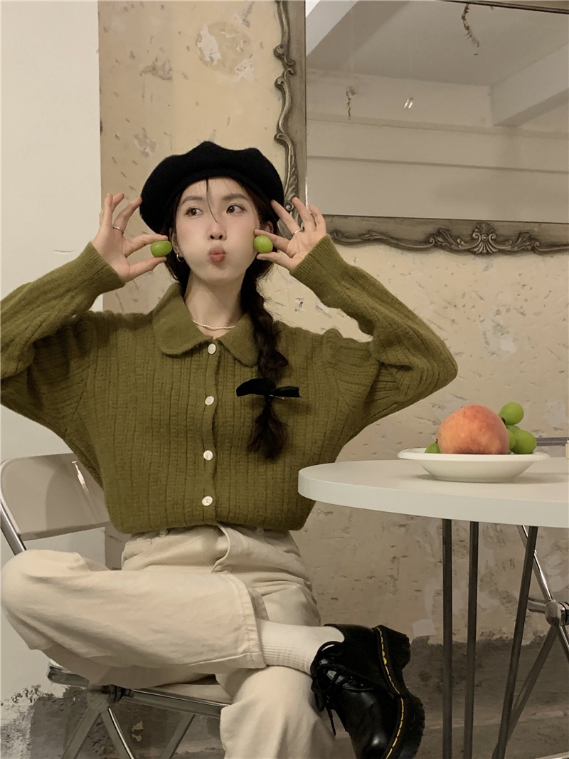 58329 Áo Khoác Dệt Kim Ve Áo Dễ Thương