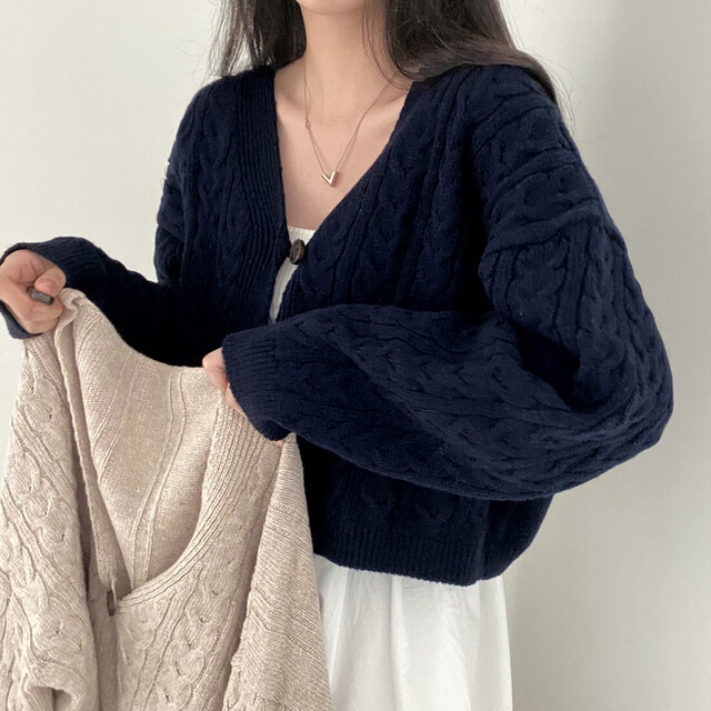 Áo Cardigan Len Dệt Kim Ngắn Dáng Rộng Cổ V Tay Dài Phong Cách Hàn Quốc Thời Trang Thu Đông Hàng Mới 57982