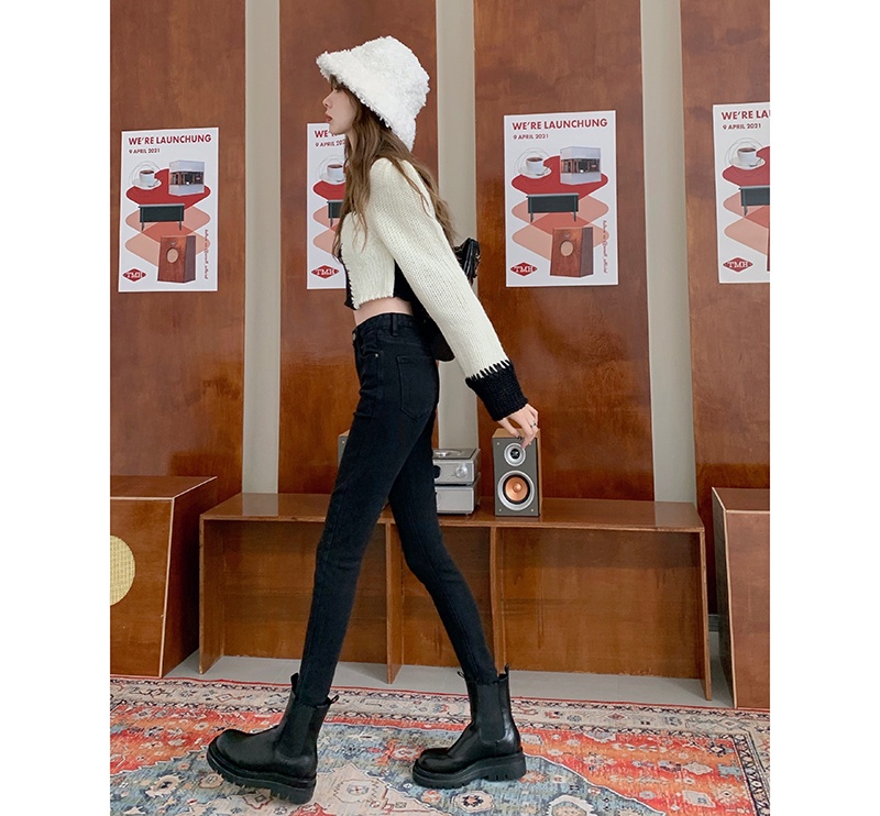 Quần Denim Lót Lông Cừu Dày Dặn Co Giãn Phong Cách Retro 58188