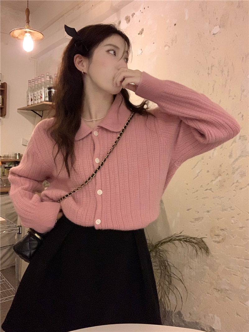 58329 Áo Khoác Dệt Kim Ve Áo Dễ Thương