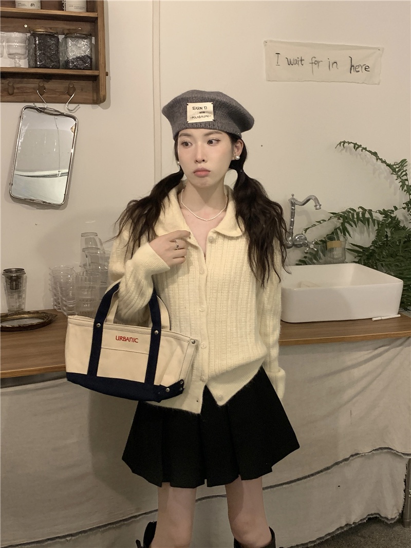 58329 Áo Khoác Dệt Kim Ve Áo Dễ Thương