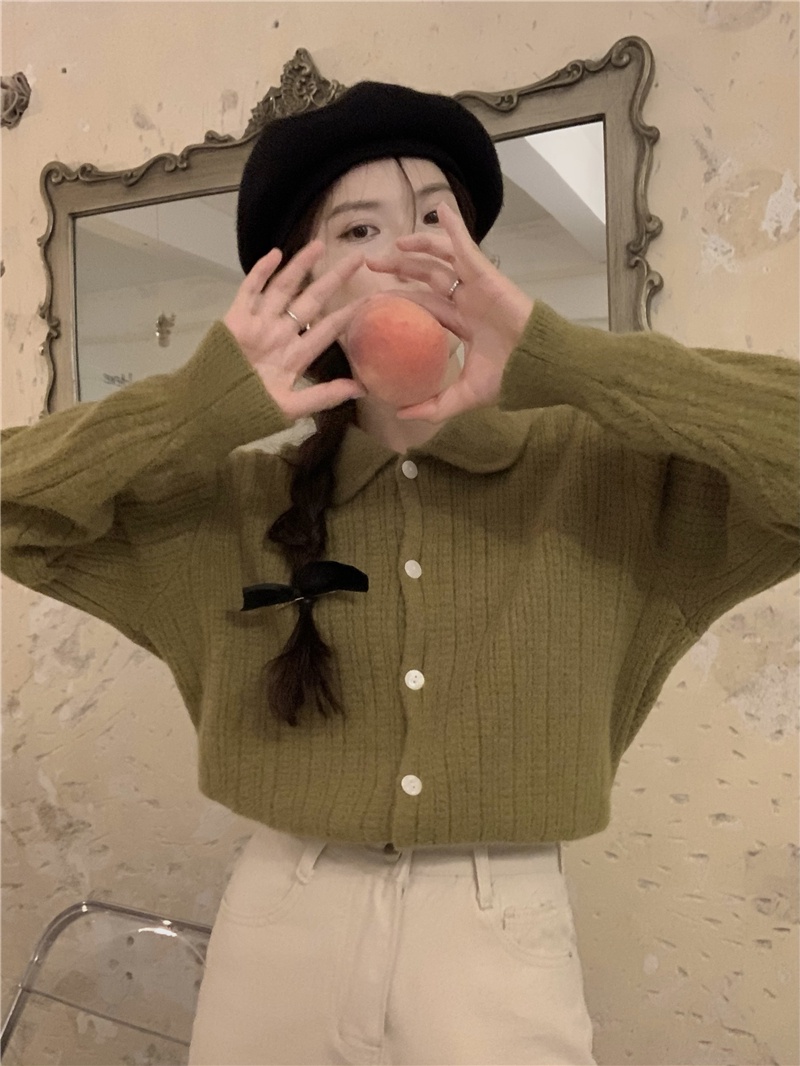 58329 Áo Khoác Dệt Kim Ve Áo Dễ Thương