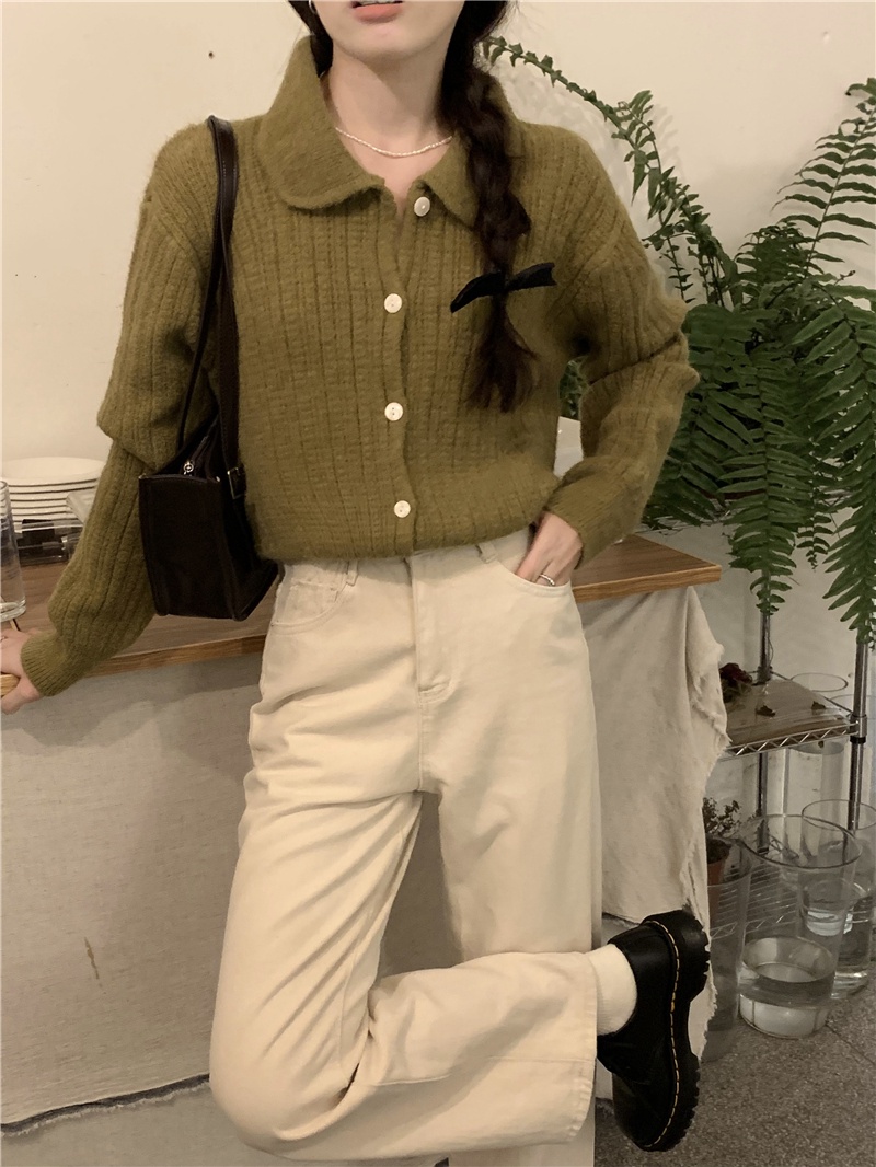 58329 Áo Khoác Dệt Kim Ve Áo Dễ Thương