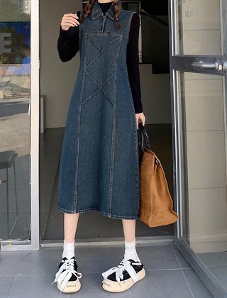 59371 Mùa Đông Phong Cách Mới Váy Denim Mỏng