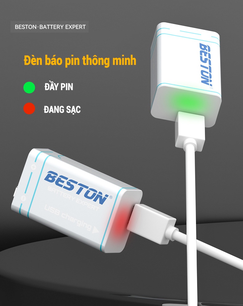 Pin 9V Sạc USB Type-C Beston 1000mAn 9VC-10CV Lithium dùng cho micro ...