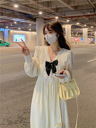 Đầm Nhung Thêu Ren Thắt Nơ Đáng Yêu Thời Trang 60119