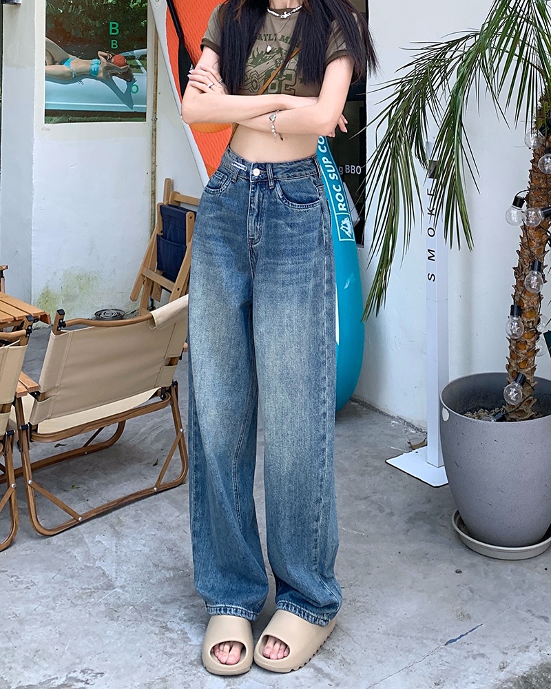 Quần Jeans Ống Rộng Lưng Cao Thời Trang Nữ Cá Tính 60515