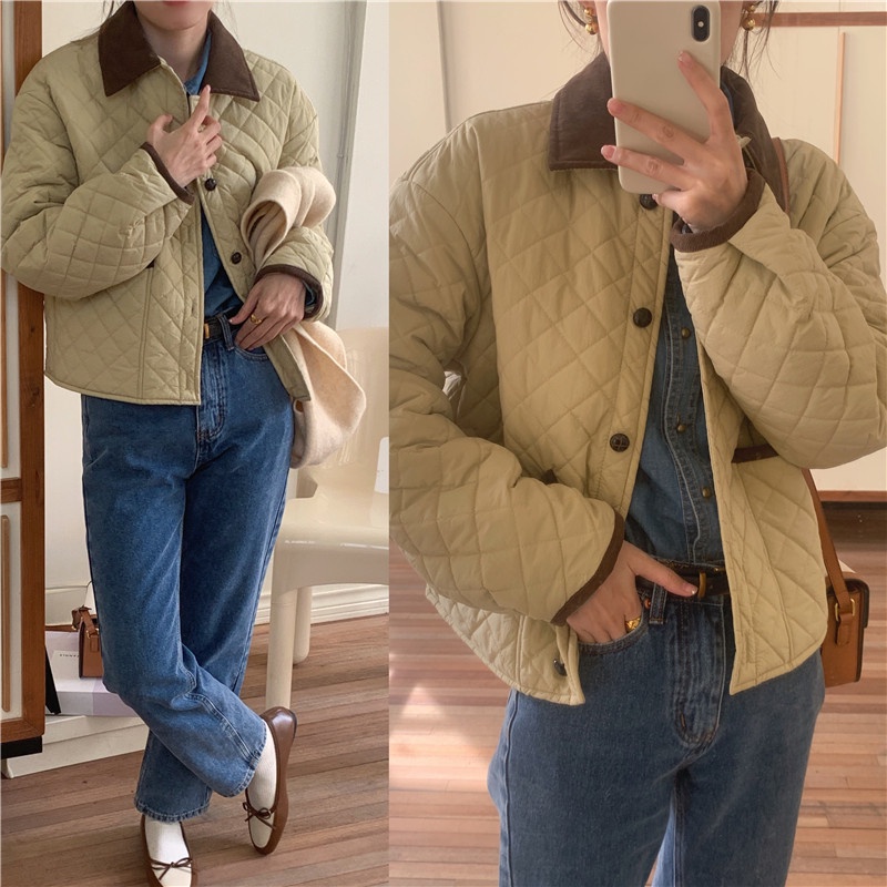 Áo Khoác Cotton Họa Tiết Kim Cương Màu Sắc Tương Phản 60446