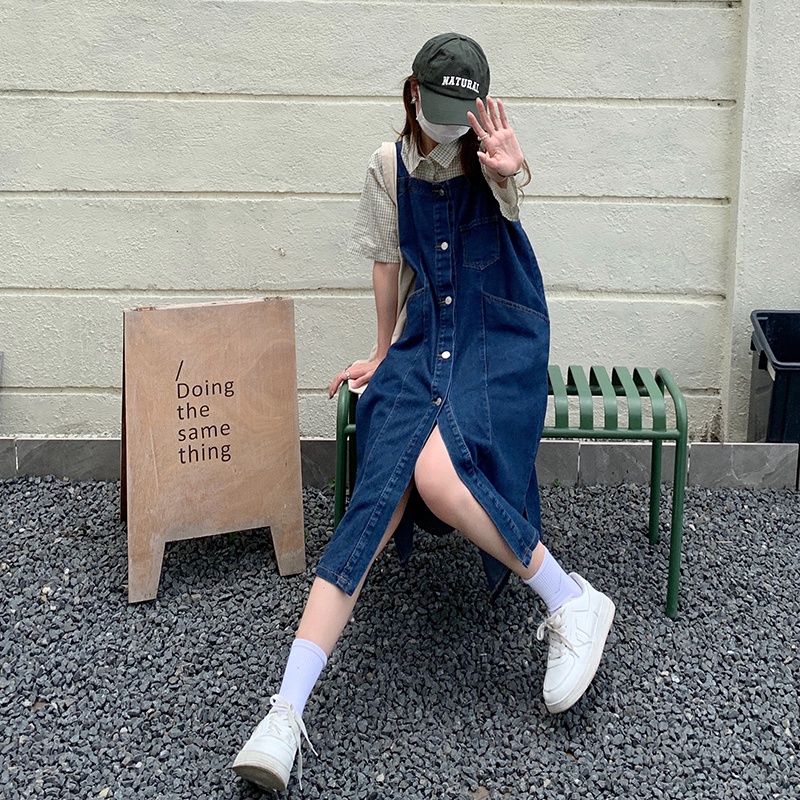 Đầm Yếm Denim Phối Nhiều Túi Xẻ Tà Thời Trang Cá Tính Dành Cho Nữ 61237