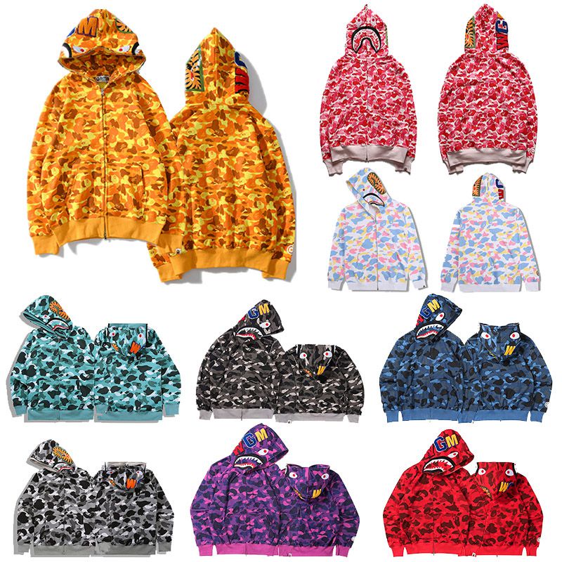 Áo Khoác hoodie bape Họa Tiết Rằn Ri In Hình Cá Mập Thời Trang Đường Phố Cho Nam Và Nữ