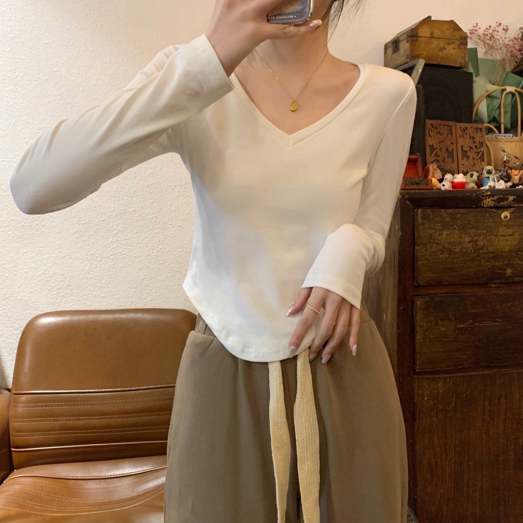 Áo Thun Nữ Dài Tay Cổ Chữ v Dáng Ôm Vừa Vặn 60947