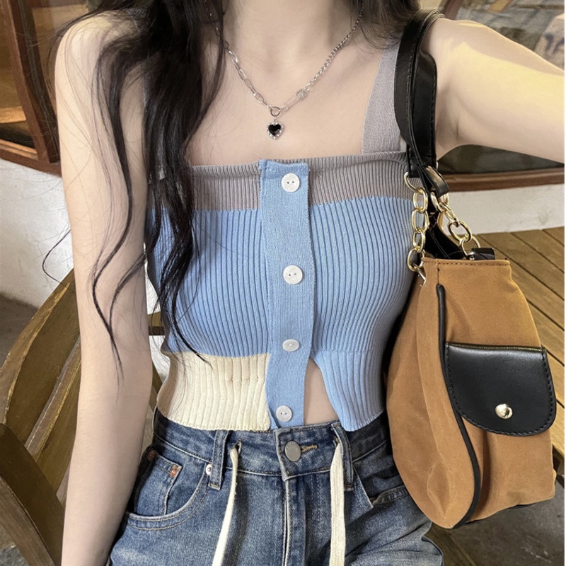 Áo Dệt Kim Ôm Dáng Màu Sắc Đơn Giản Phong Cách Hàn Quốc Thời Trang Mùa Hè Cho Nữ