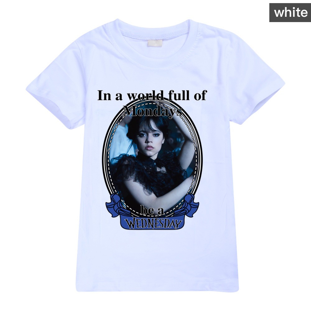 Kids Adult summer Wednesday T-shirt The Addams Family Printed T-Shirt Short Sleeve Top Cosplay gift