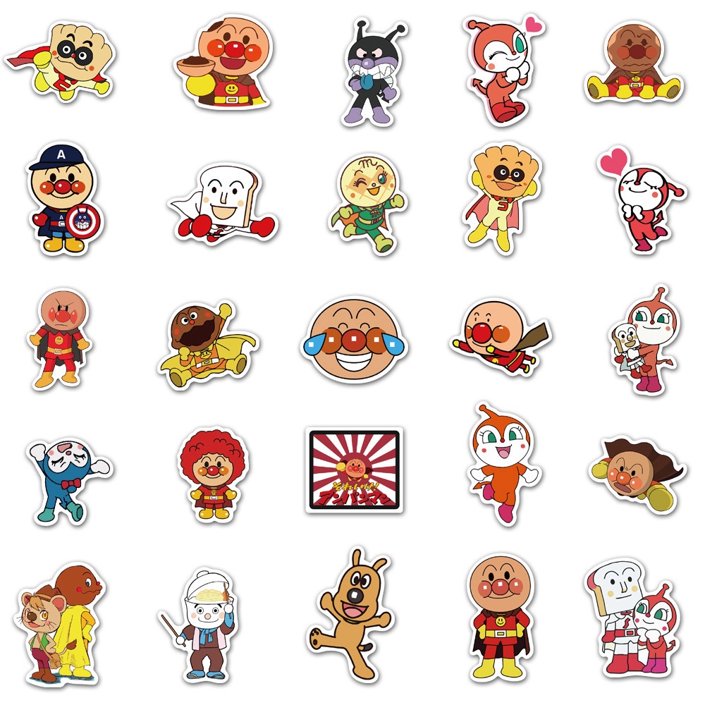 50pcs set Anpanman Stickers Waterproof Reusable Decor Laptop Graffiti Kid DIY Gift