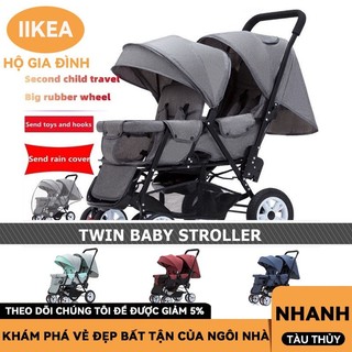 Xe đẩy đôi cho bé sinh đôi ngồi nằm cặp xe đẩy trẻ sơ sinh gấp gọn xe đẩy trẻ em tiện lợi ngoài trời